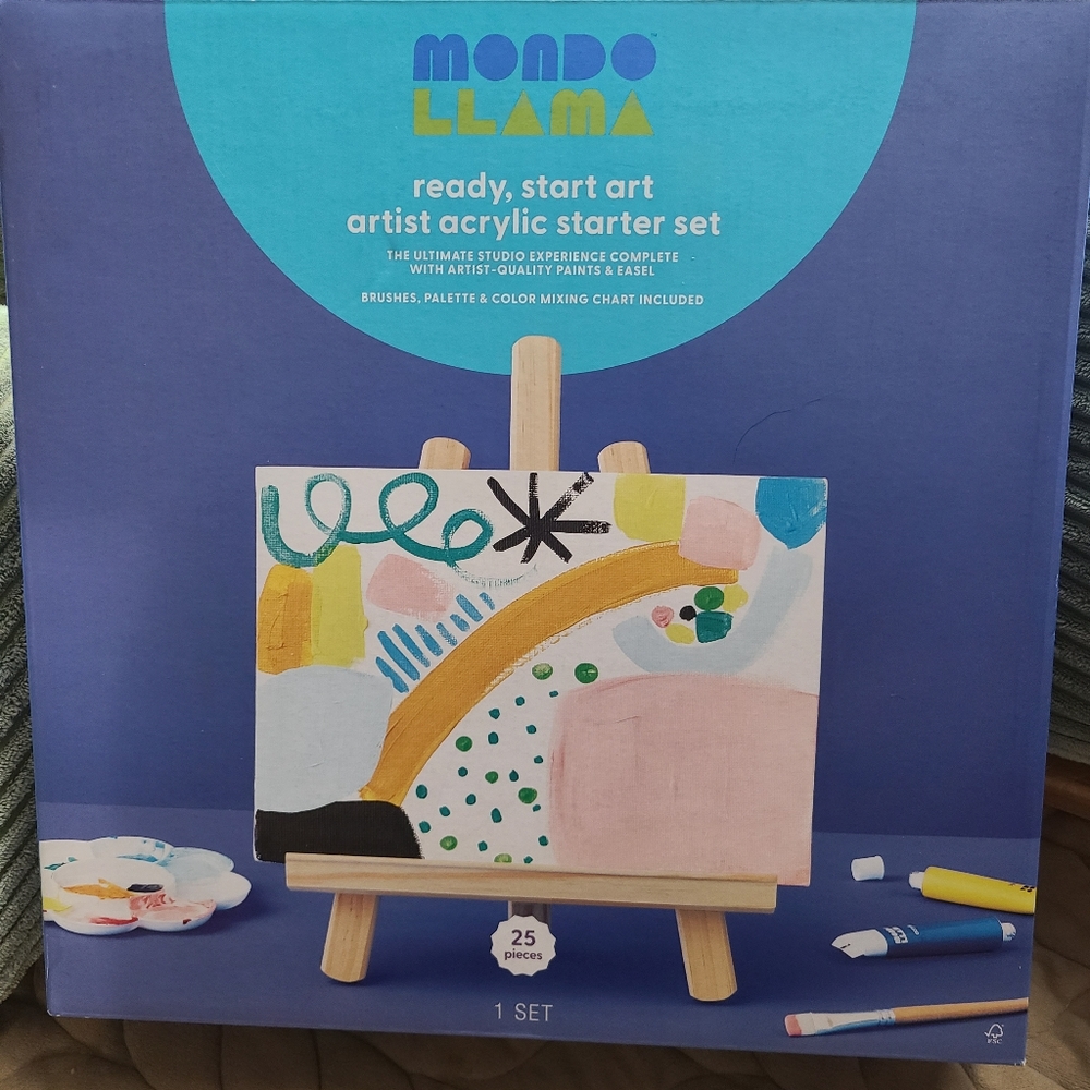 Mondo Llama Artist Acrylic Starter Set Brushes Palette Color Mixing Chart Easel